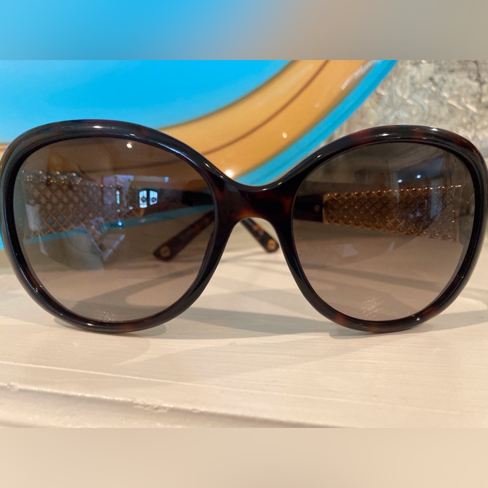 🌸WAS $275: Gucci Havanna Brown Gold Plated Mesh Sunglasses with Case - Picture 5 of 16